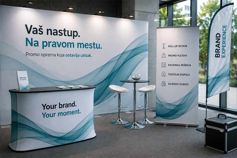 Brendirani prostor sa štampanim promo tekstilom i tekstilnim displejima
