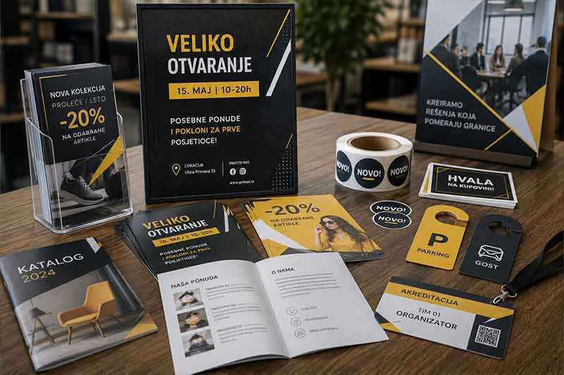 Štampani materijal u realnoj promotivnoj kampanji sa posterima, flajerima, brošurama, nalepnicama i akreditacijama