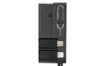 CRUX, plastična kutijica sa usb kablom, adapterima i držačem za mobilne uređaje, 8/1, crna