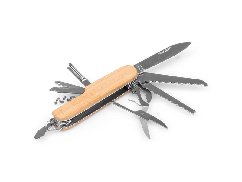 TALIN Metalni višenamenski nož sa 11 funkcija, obloga od drveta